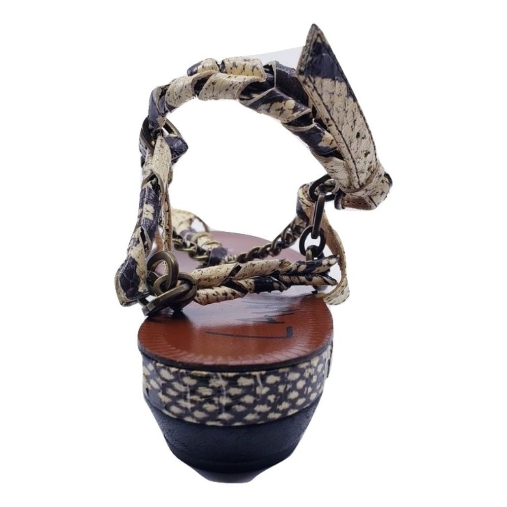 Lanvin Spring 2012 Flat Black and White Snake Leather Chain Strap Sandals