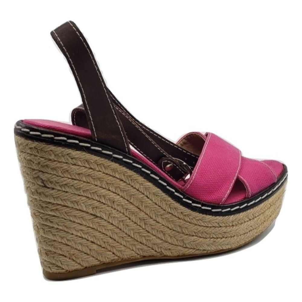 Castañer Pink Fabric Raffia Wedge Sandals at - Main Image