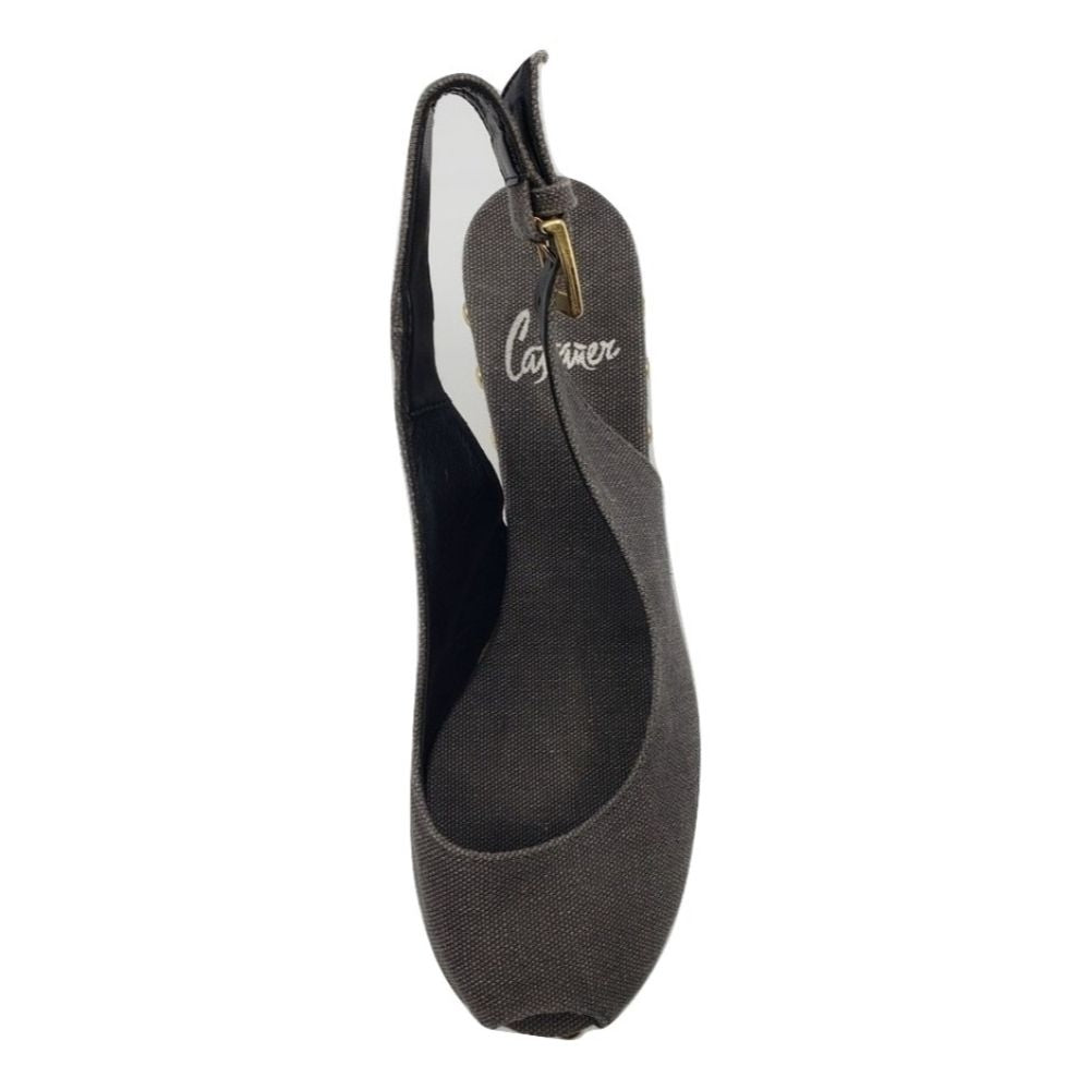 Gray Fabric Castañer Raffia Wedge Sandals