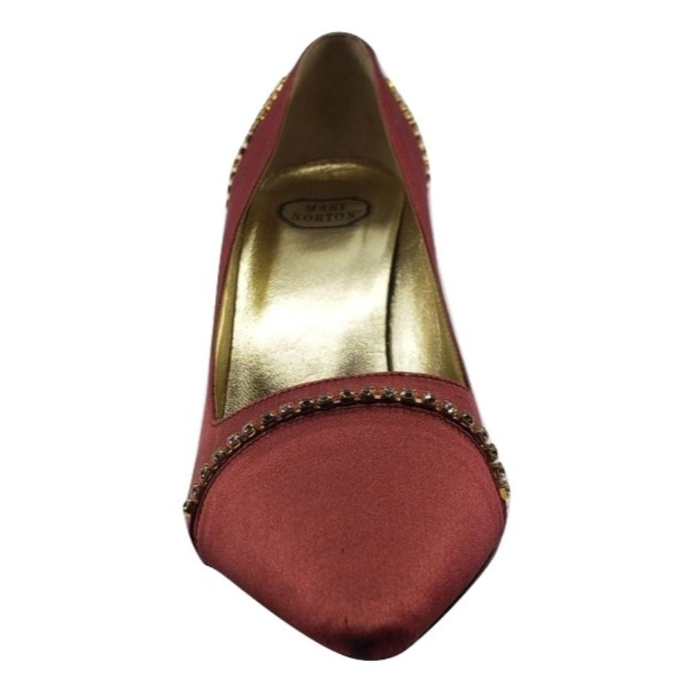 Mary Norton Crimson Red Satin Jewelled Pumps