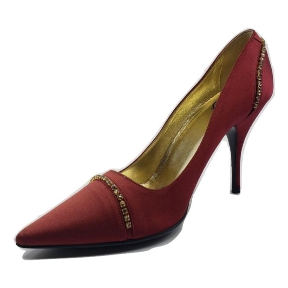 Mary Norton Crimson Red Satin Jewelled Pumps