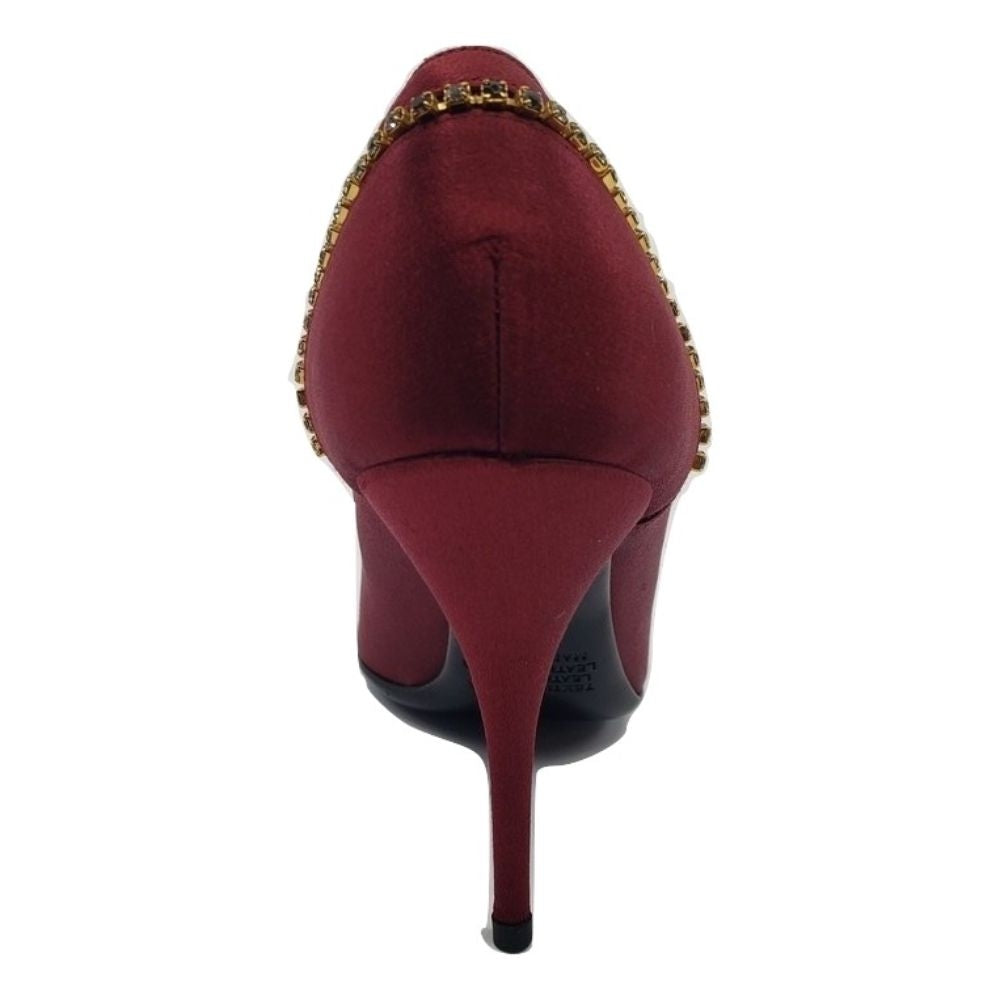 Mary Norton Crimson Red Satin Jewelled Pumps