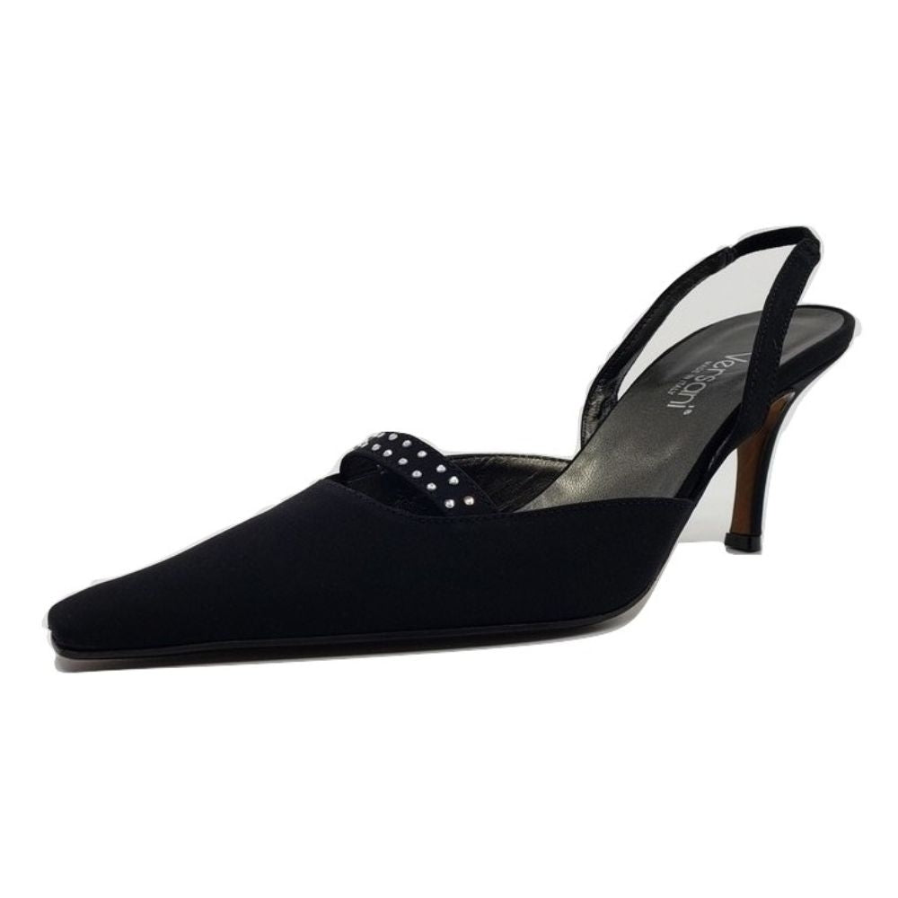 11440 Black Crepe Fabric Versani Slingback Pumps