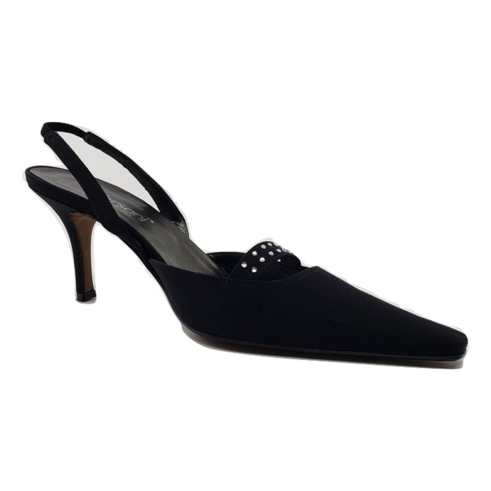 11440 Black Crepe Fabric Versani Slingback Pumps