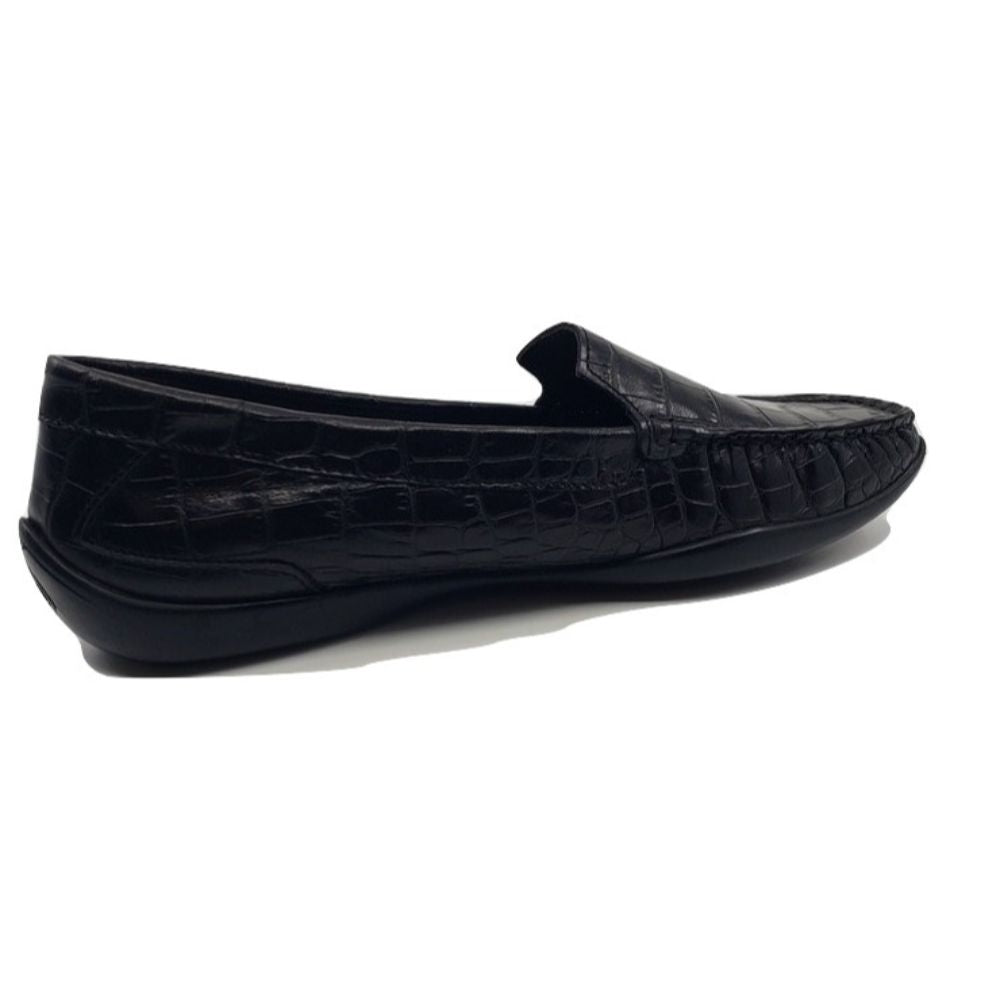 1139002 Vogue Black Crocodile Leather AGL Loafer Flats