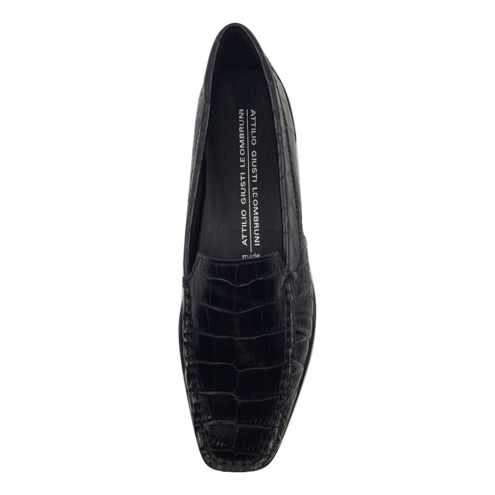 1139002 Vogue Black Crocodile Leather AGL Loafer Flats
