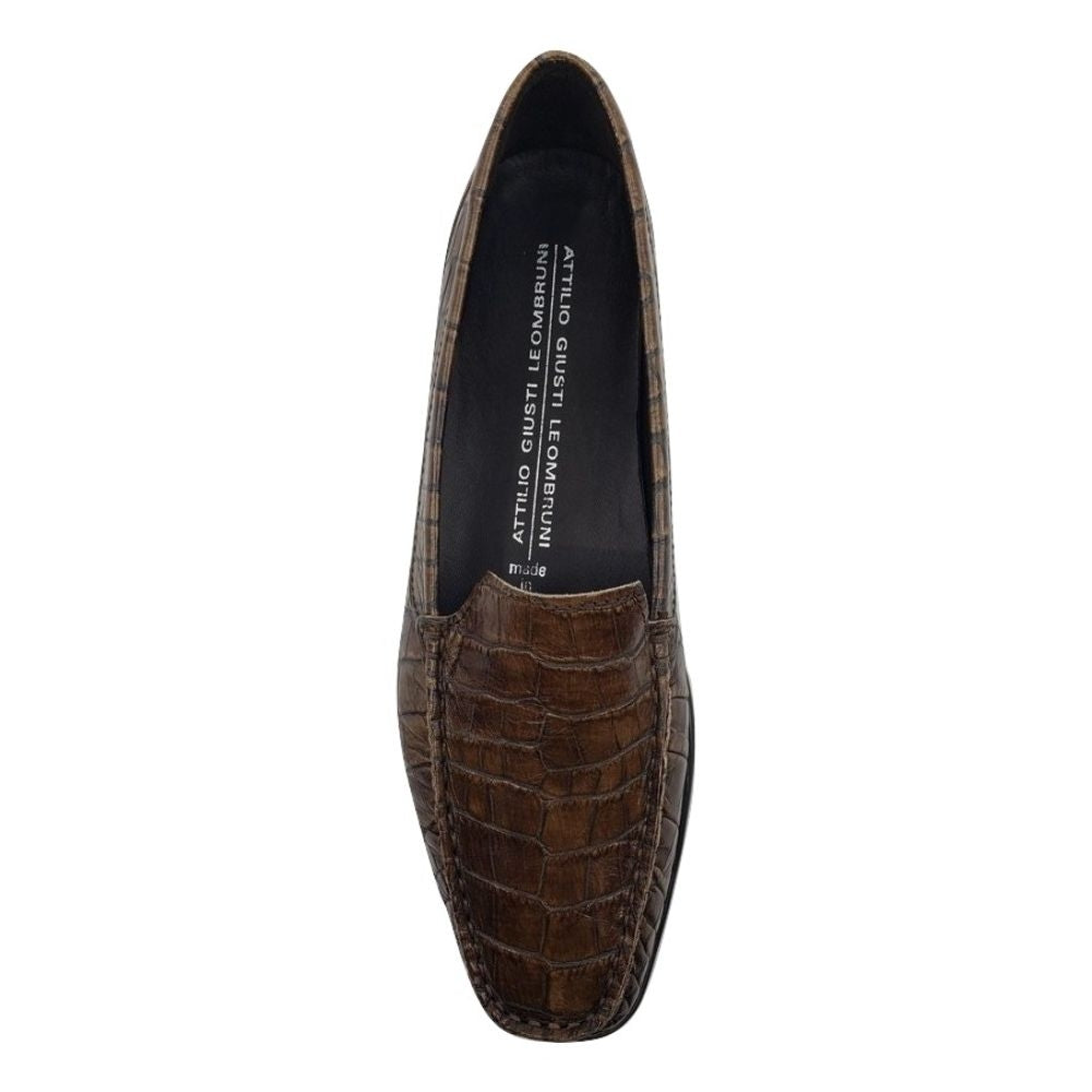 1139002 Brown Crocodile Leather Vogue AGL Flat Loafers