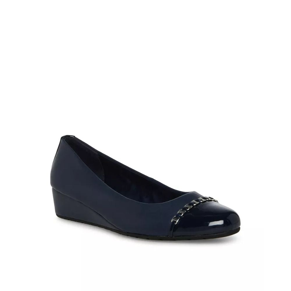 Maysel Navy Leather Anne Klein Wedge Pumps