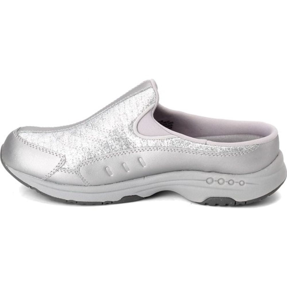 Traveltime Silver Leather and Fabric Easy Spirit Clogs