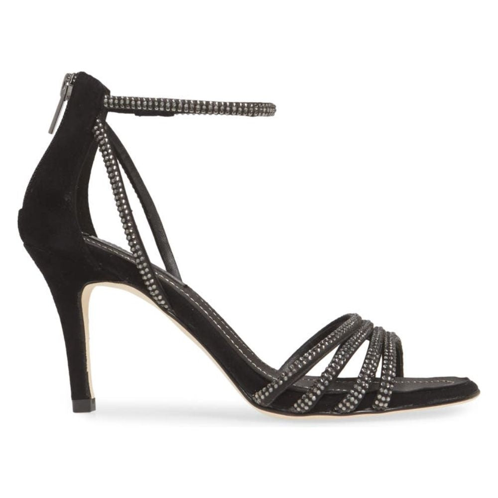 Roux Black Satin Kid Suede Pelle Moda Sandals