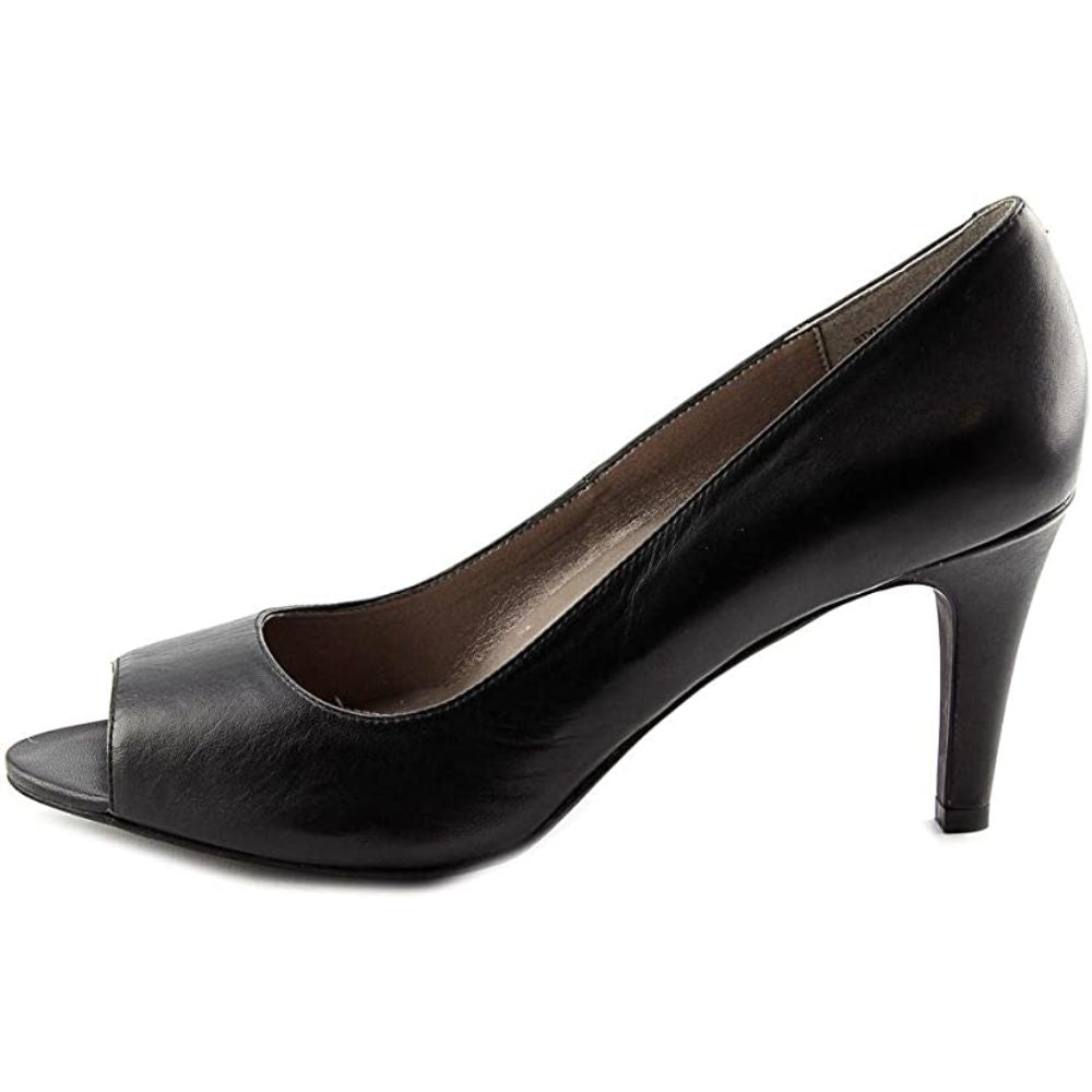 PeeptoePump Black Leather Easy Spirit Pumps