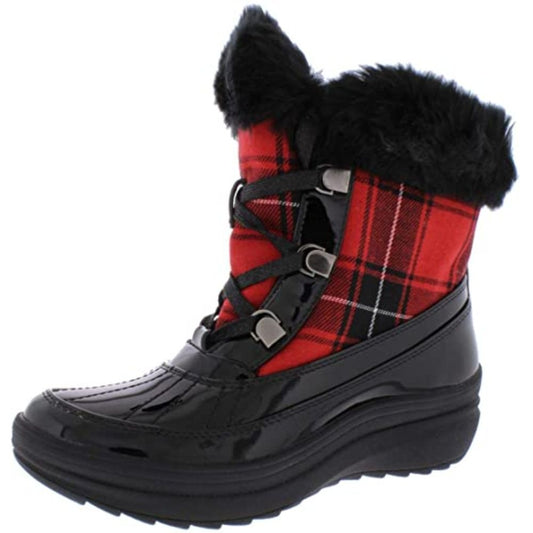 Gayla 2 Red Multi Plaid Fux Fur Anne Klein Ankle Boots