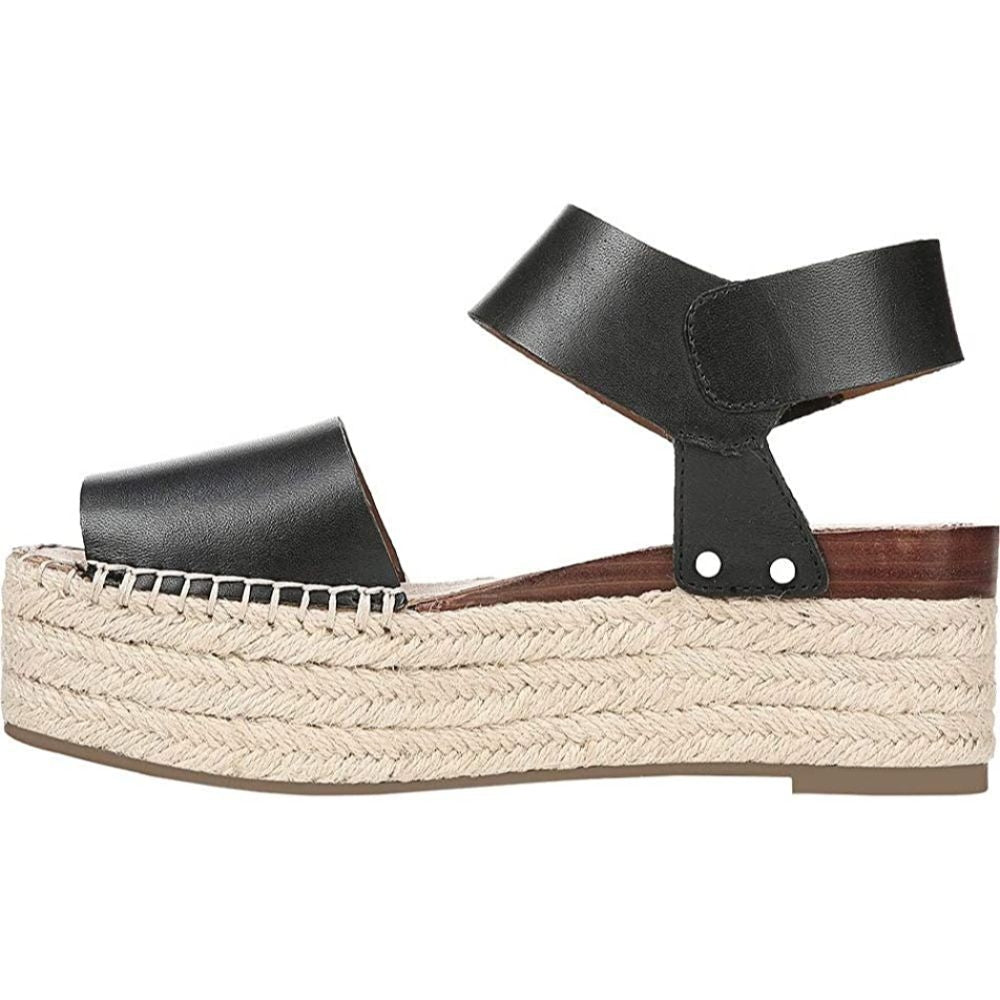 Leo Black Leather Franco Sarto Wedge Platform Sandal