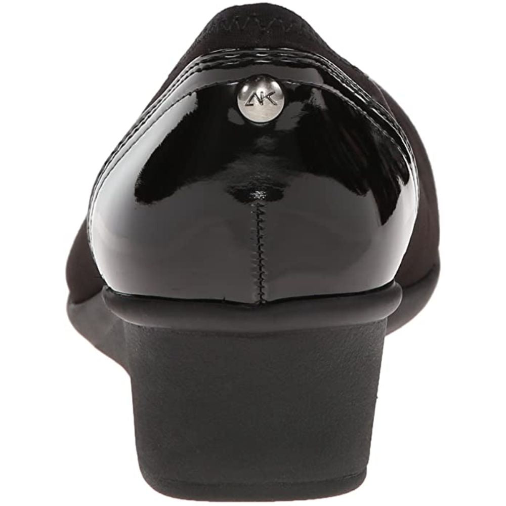Wisher Black Fabric Anne Klein Leather Wedge Pumps