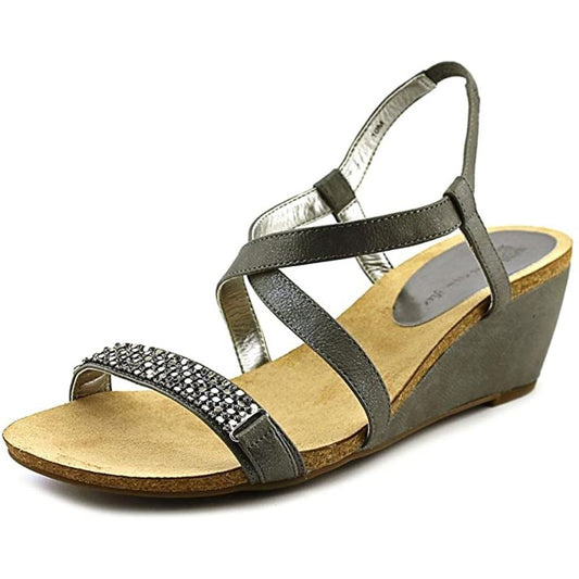 Jasia Pewter Synthetic Anne Klein Wedge Sandals