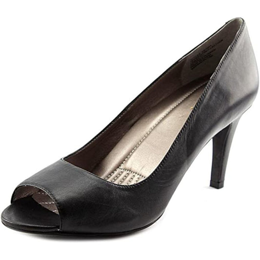 PeeptoePump Black Leather Easy Spirit Pumps