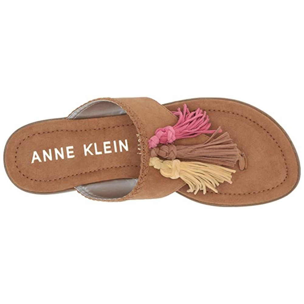 Adrienna Cognac Multi Suede Anne Klein Thong Sandals