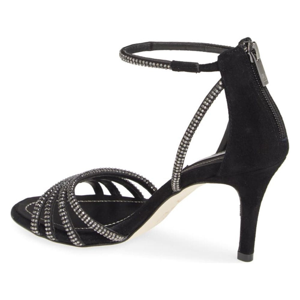 Roux Black Satin Kid Suede Pelle Moda Sandals