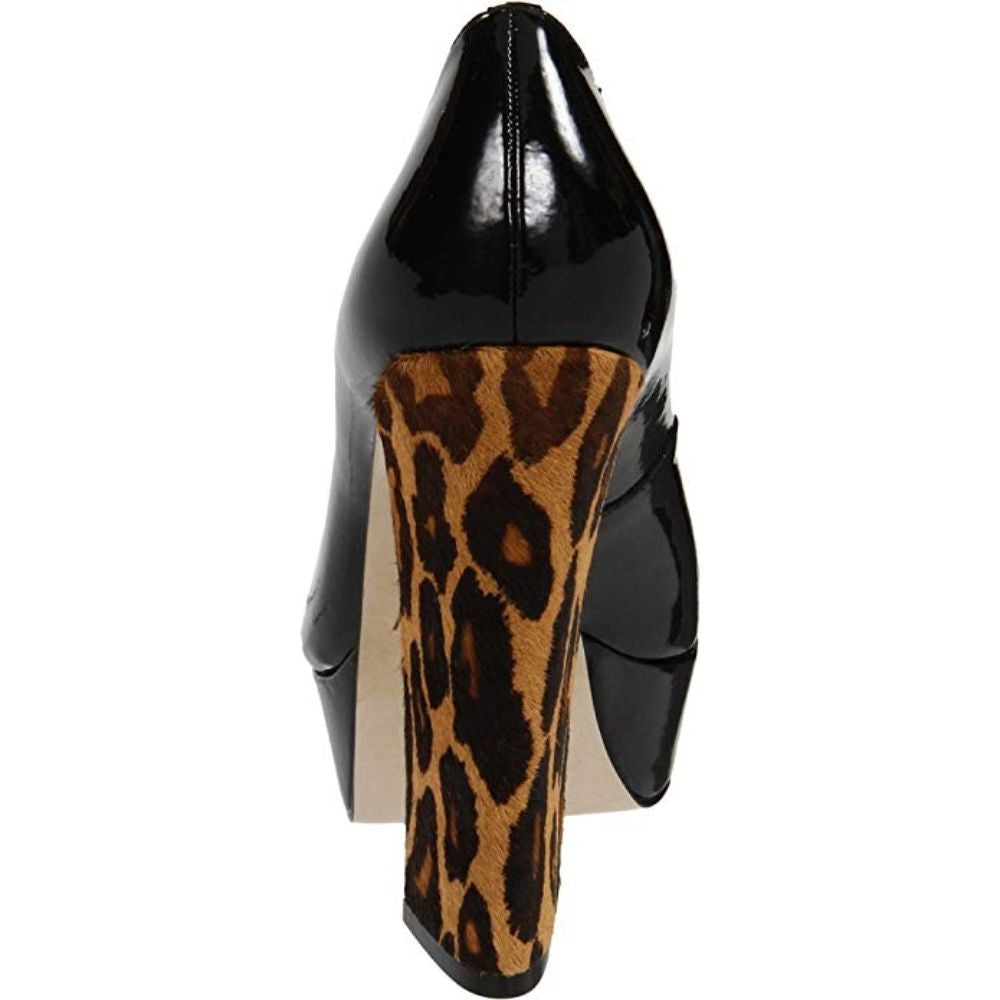 Alessandra Black Patent Leopard Heel Boutique 9 Platform Pumps