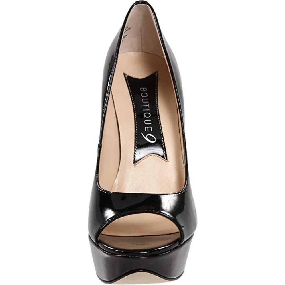 Alessandra Black Patent Leopard Heel Boutique 9 Platform Pumps