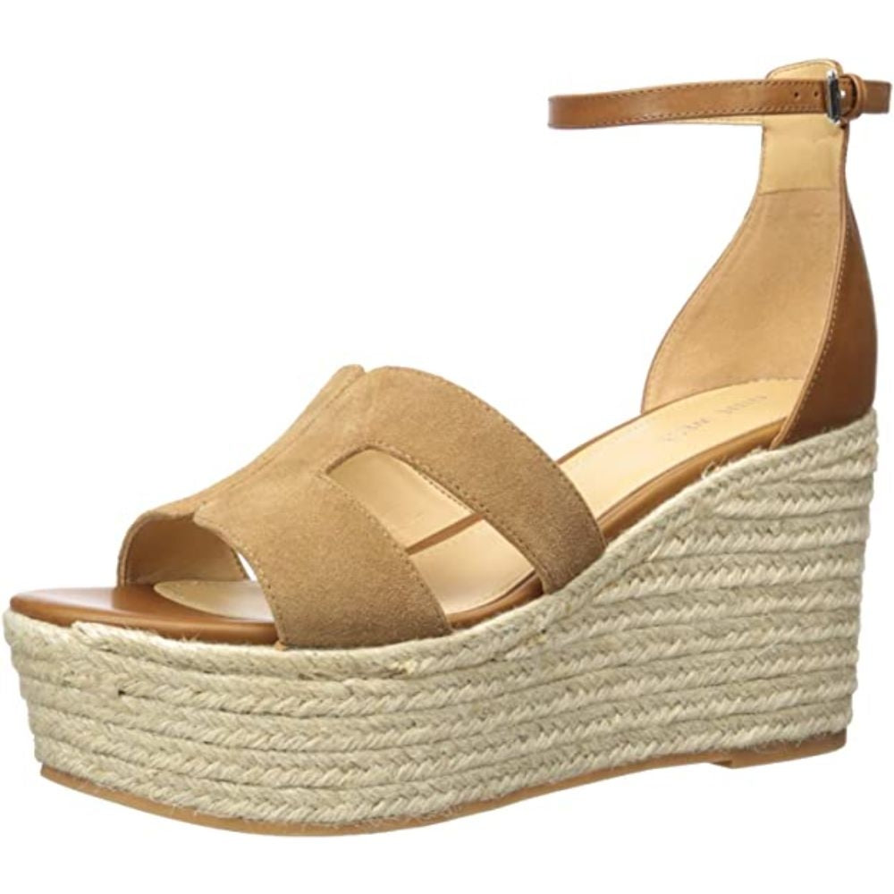 Adelyn Dark Natural Suede Nine West Wedge Espadrille Sandals