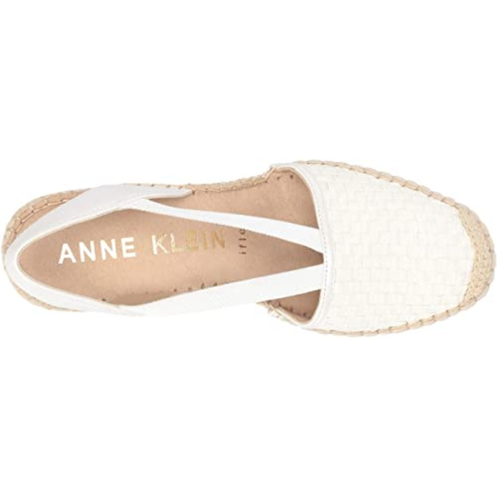 Aneesa White Leather Anne Klein Espadrille Wedge Sandals