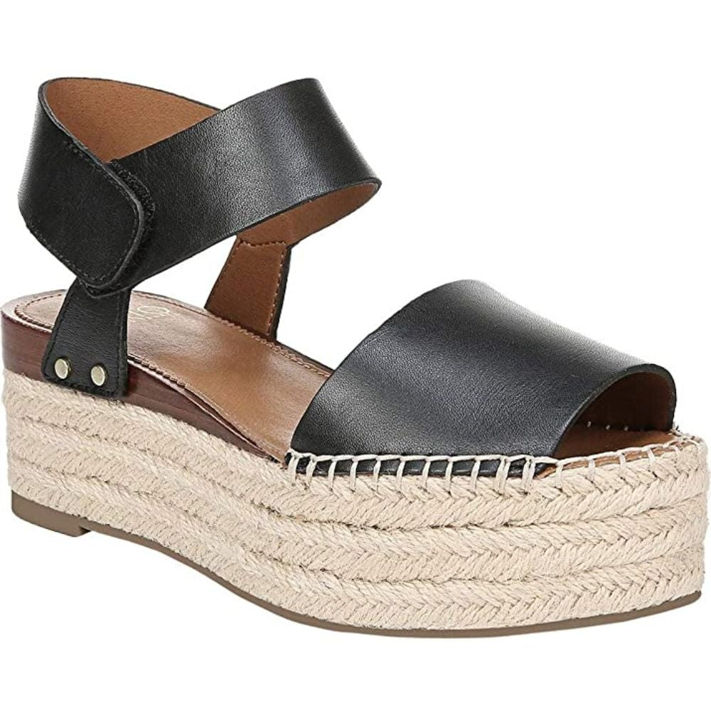 Leo Black Leather Franco Sarto Wedge Platform Sandal