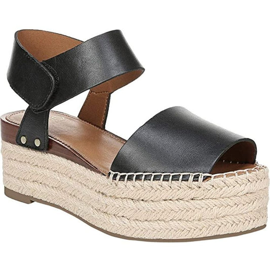 Leo Black Leather Franco Sarto Wedge Platform Sandal