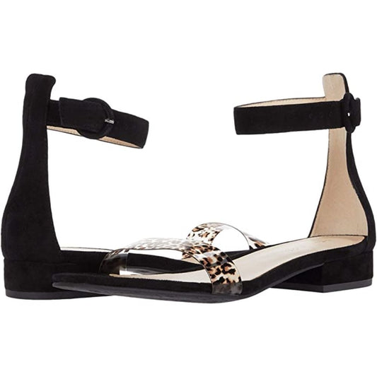 Newport Black Suede Leopard Vinyl Strap Pelle Moda Sandals