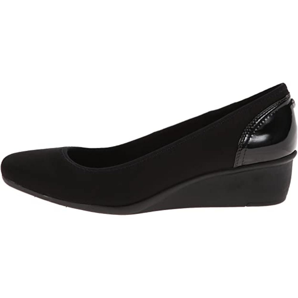 Wisher Black Fabric Anne Klein Leather Wedge Pumps