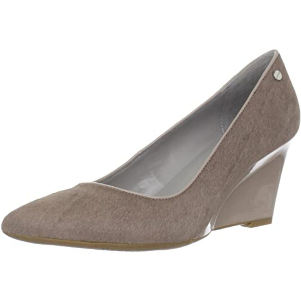 Nadya Light Taupe Pony Two Tone Patent Calvin Klein Wedge Pumps