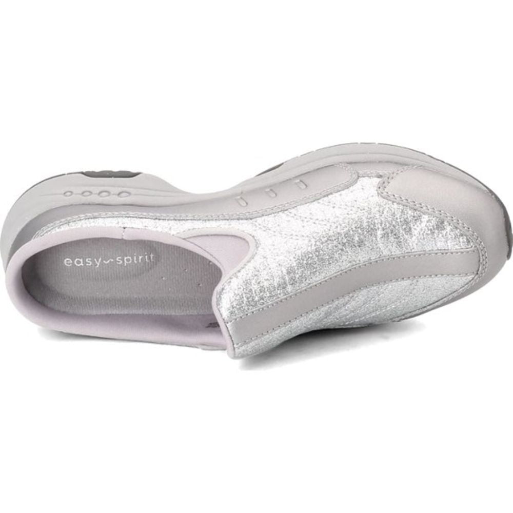 Traveltime Silver Leather and Fabric Easy Spirit Clogs