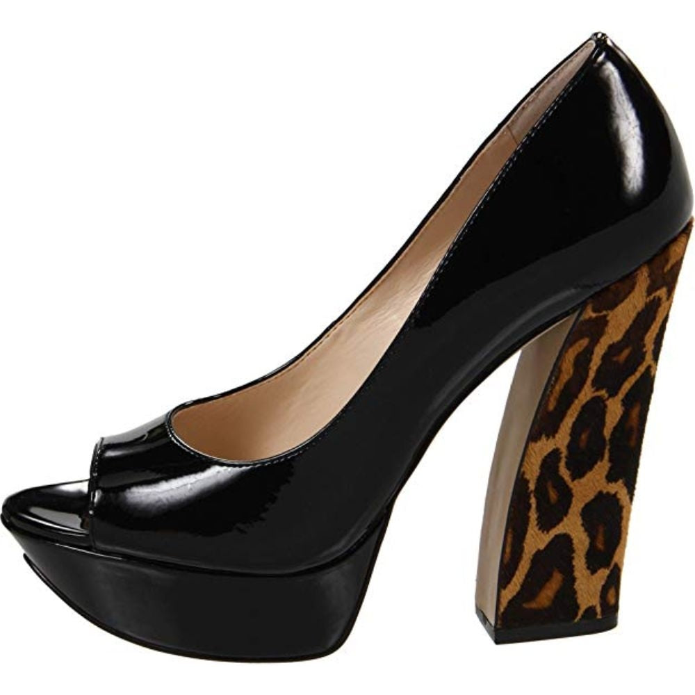 Alessandra Black Patent Leopard Heel Boutique 9 Platform Pumps
