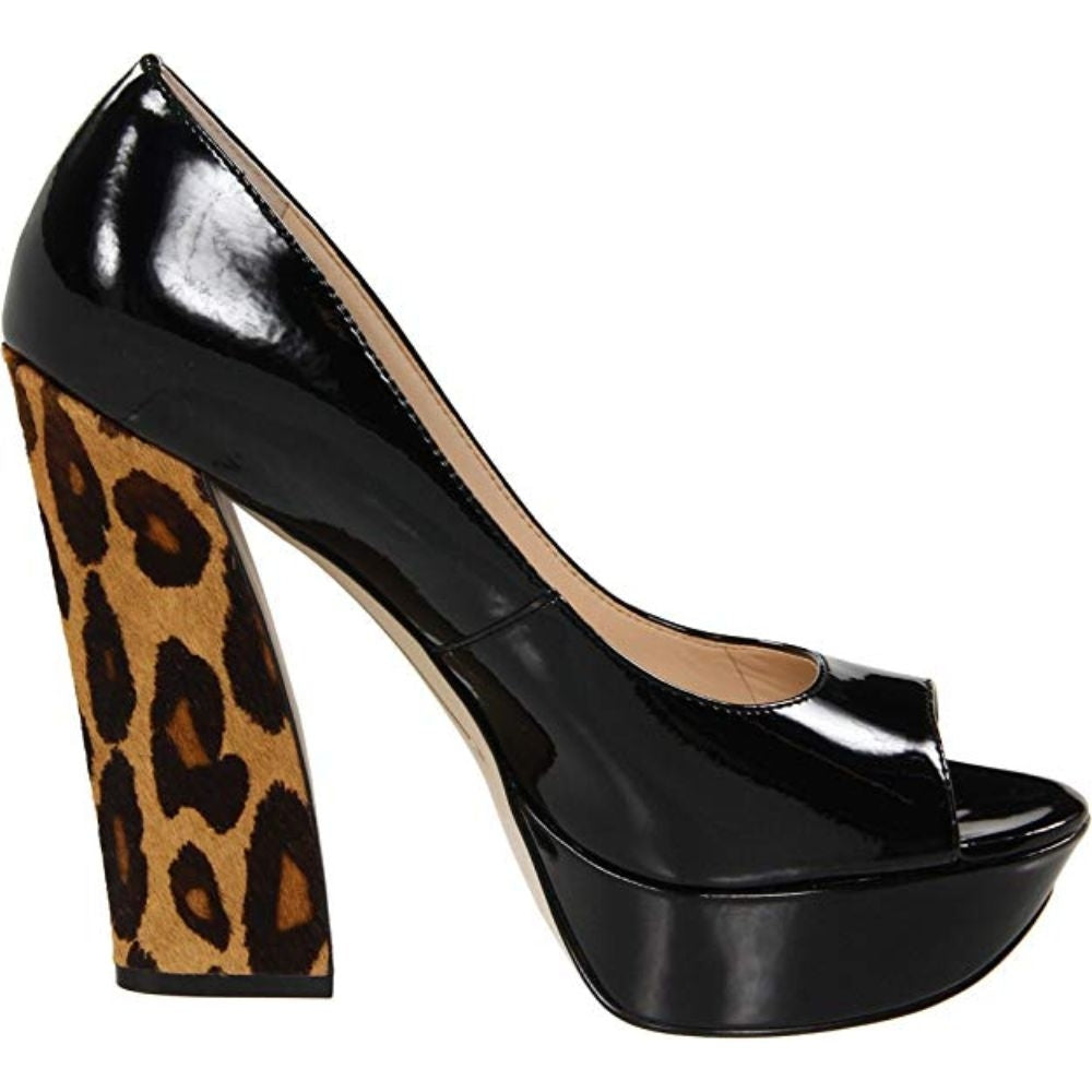 Alessandra Black Patent Leopard Heel Boutique 9 Platform Pumps