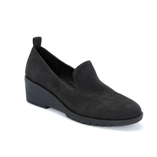 Nexi Black Nubuck Me Too Loafer Wedge Pumps
