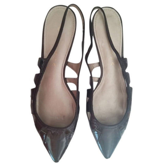 Periwinkle Black Tumbled Patent Leather Caressa Slingback Pumps
