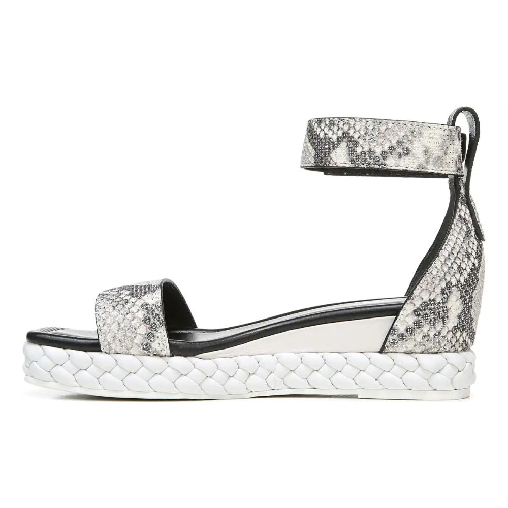 Tiana 2 Black and White Snake Leather Franco Sarto Wedge Sandals
