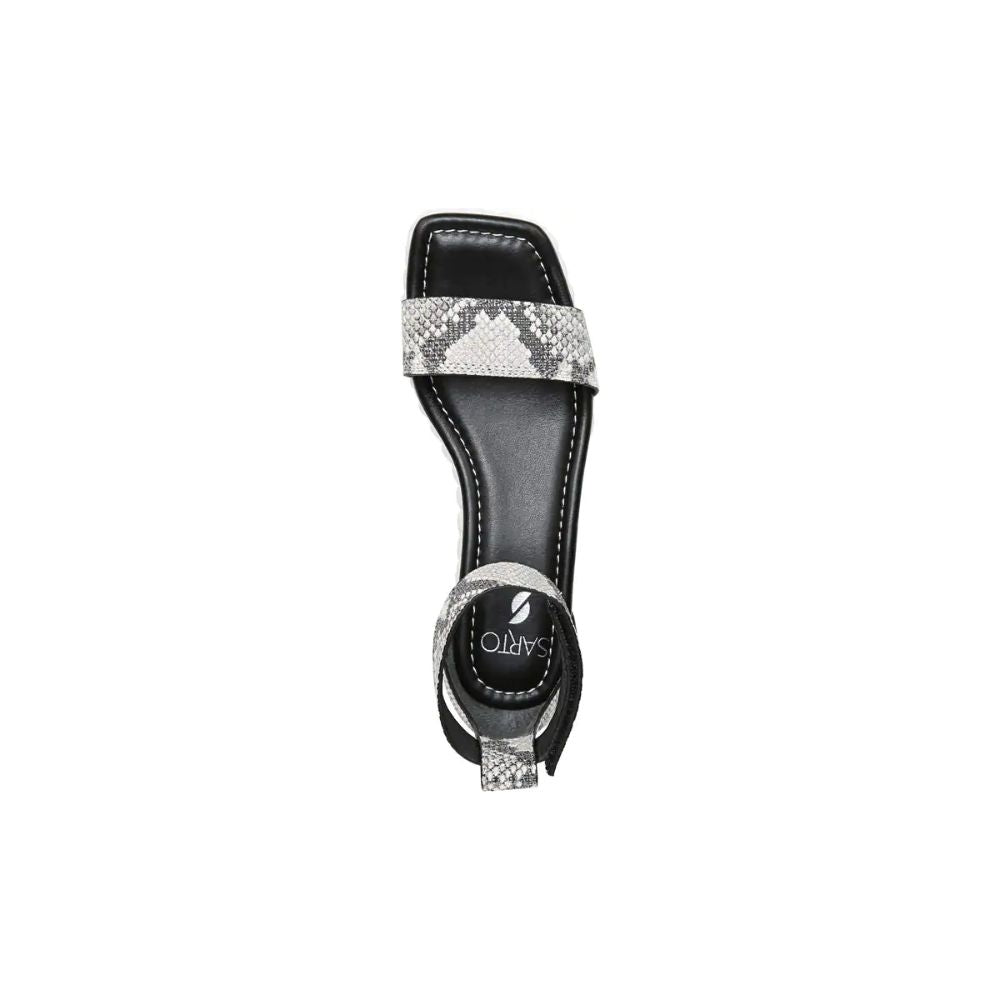 Tiana 2 Black and White Snake Leather Franco Sarto Wedge Sandals