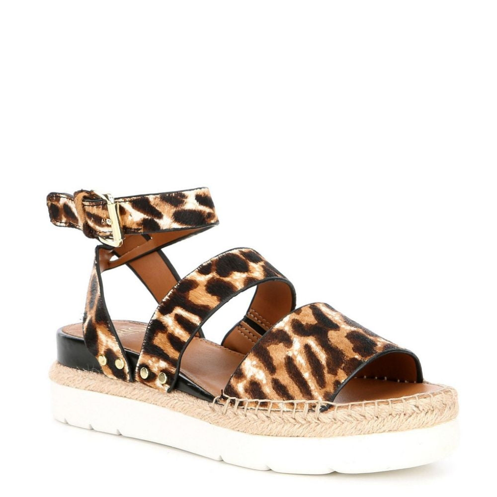 Calvin Molley Leopard Franco Sarto Platform Flat Sandal
