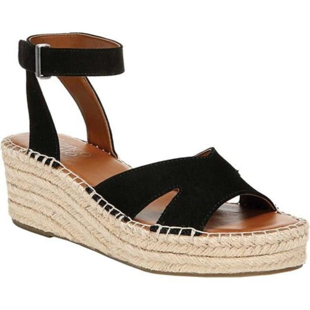 Penne Black Suede Franco Sarto Wedge Ankle Strap Sandal