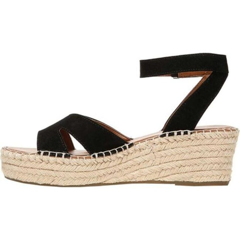 Penne Black Suede Franco Sarto Wedge Ankle Strap Sandal