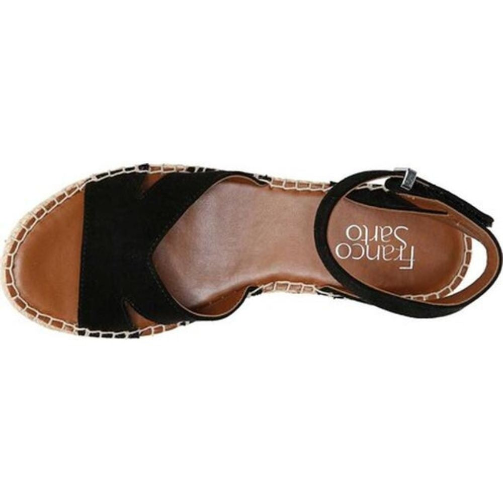 Penne Black Suede Franco Sarto Wedge Ankle Strap Sandal