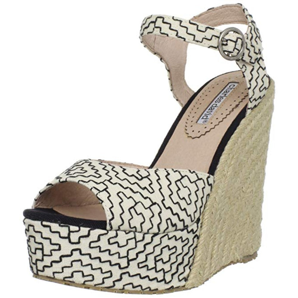Baja White Black Charles David Wedge Espadrille Sandal
