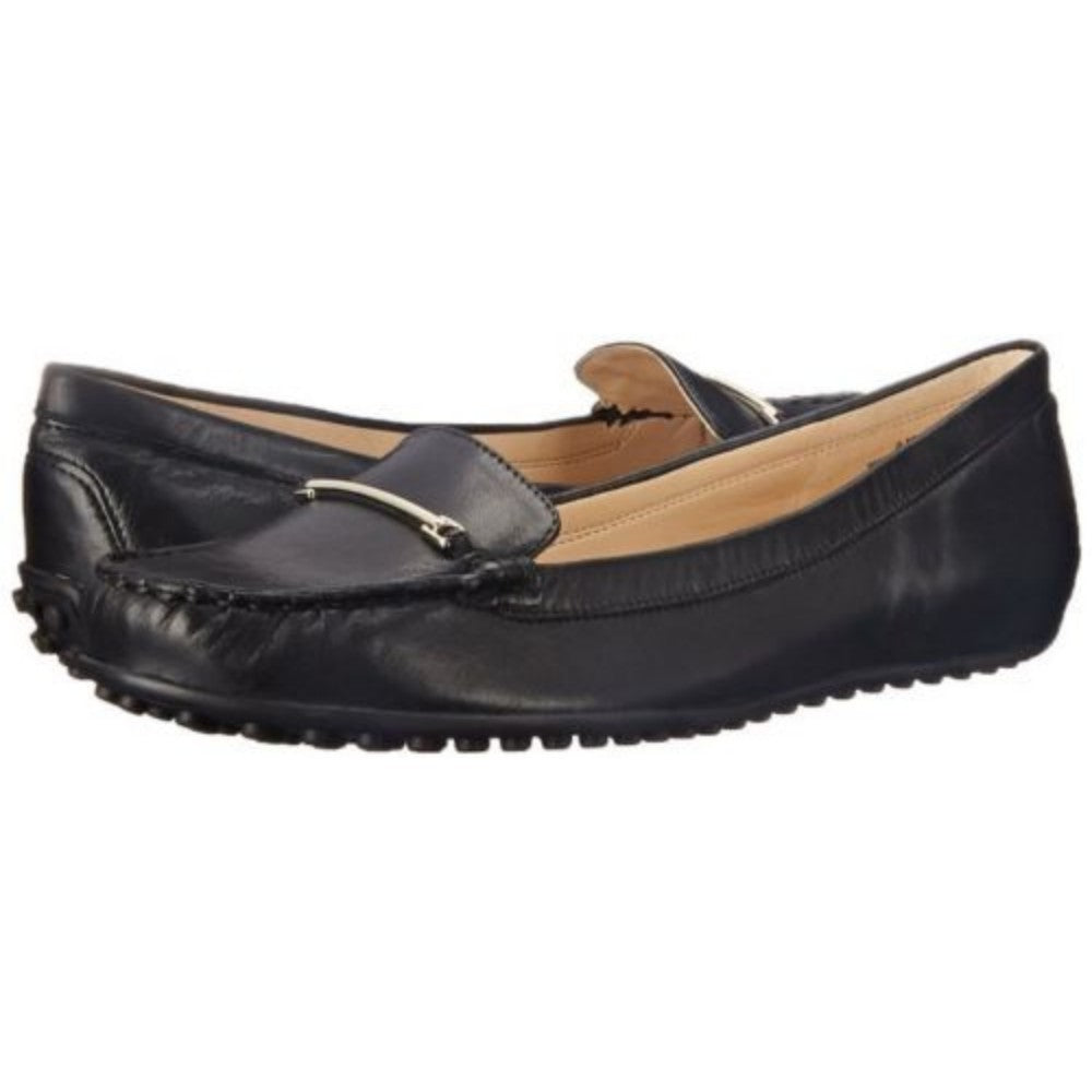 Nine West Women's Hottody Black Leather Slip-on Loafer Flat