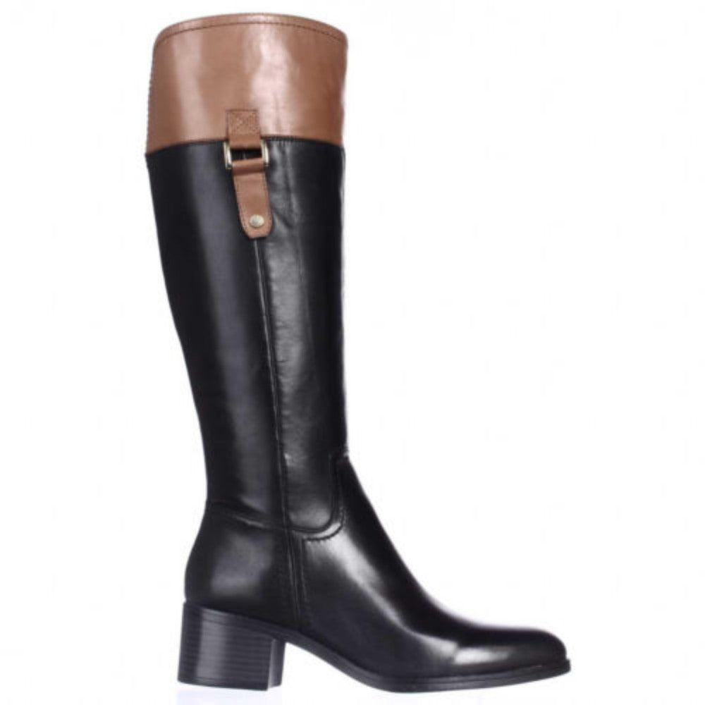 Franco Sarto Women's Lizbeth Black Brown Combo Leather Riding Boot