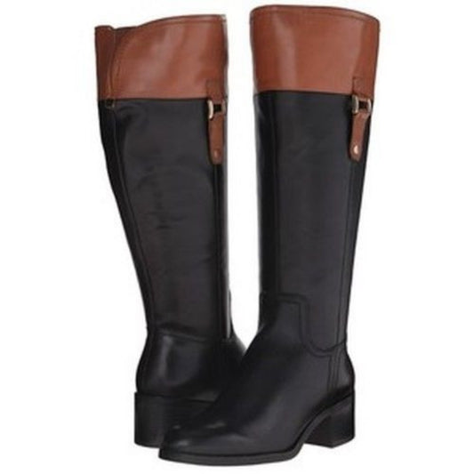 Franco Sarto Women's Lizbeth Black Brown Combo Leather Riding Boot