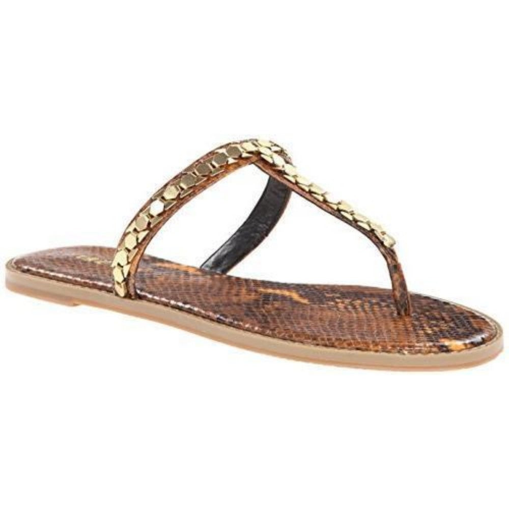 Nine West Womens Kissme Yellow Snake Thong Sandal