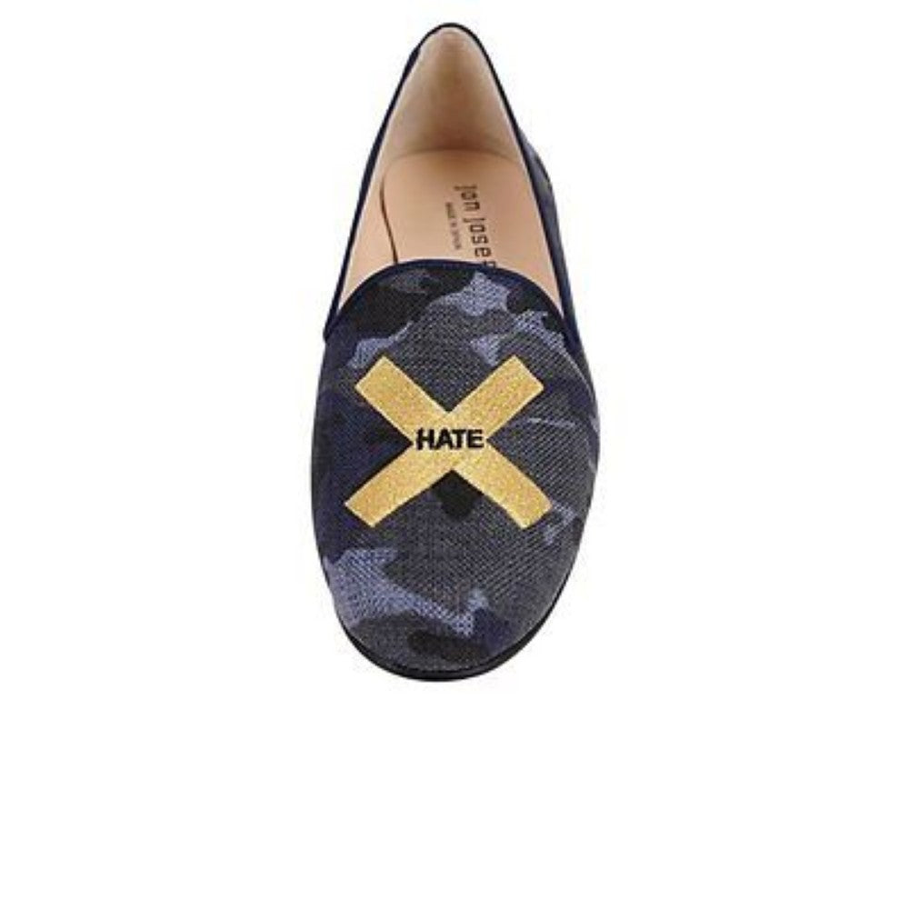 Jon Josef Womens Gatsby Love & Hate Navy Linen Loafer Flat