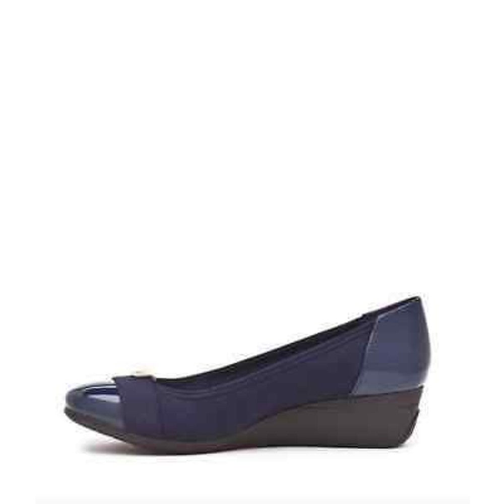 Anne Klein Women's Birta Navy Fabric Wedge Pump