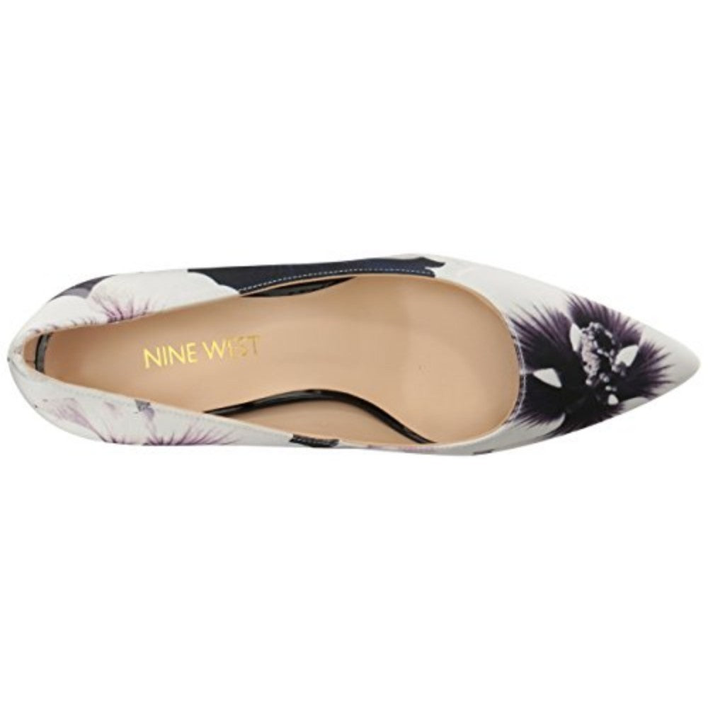 Nine West Womens Margot Black White Satin Floral Pump